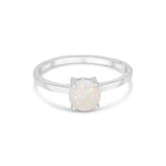 9ct White Gold Round Natural Opal Claw Single Stone Ring — 6mm