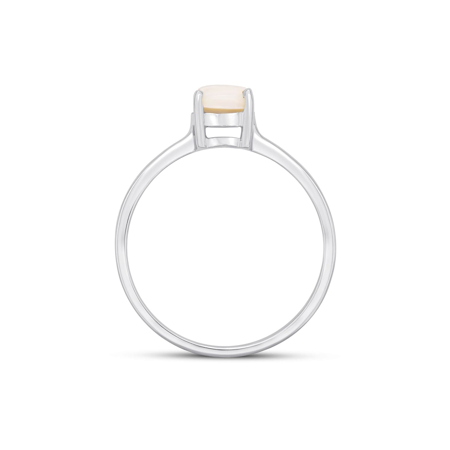 9ct White Gold Round Natural Opal Claw Ring — 6mm