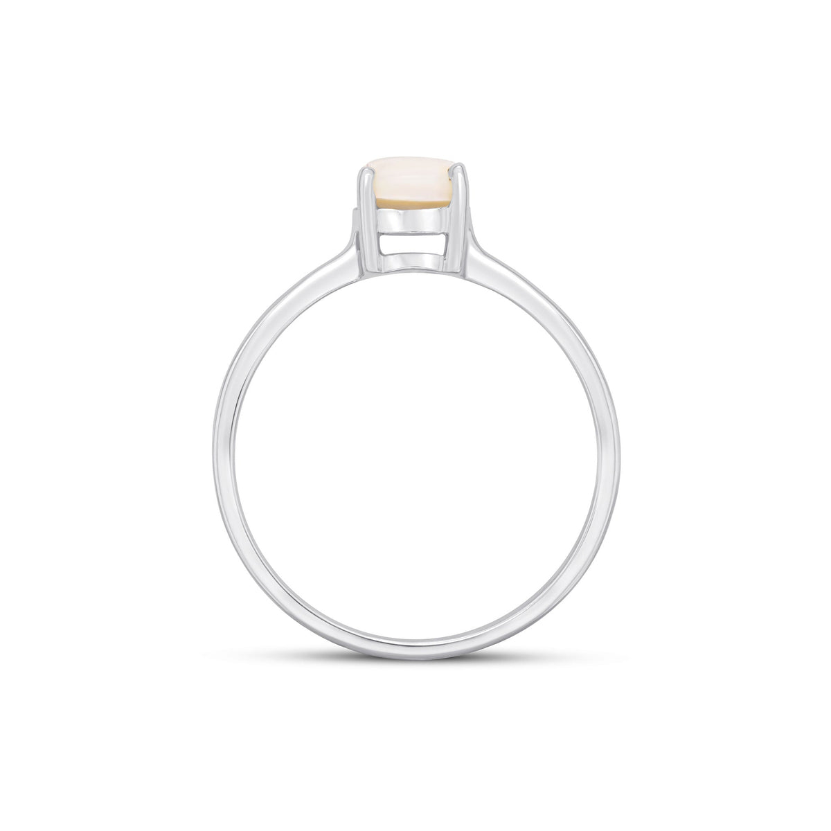 9ct White Gold Round Natural Opal Claw Single Stone Ring — 6mm