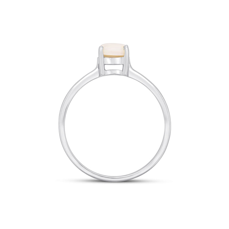 9ct White Gold Round Natural Opal Claw Single Stone Ring — 6mm