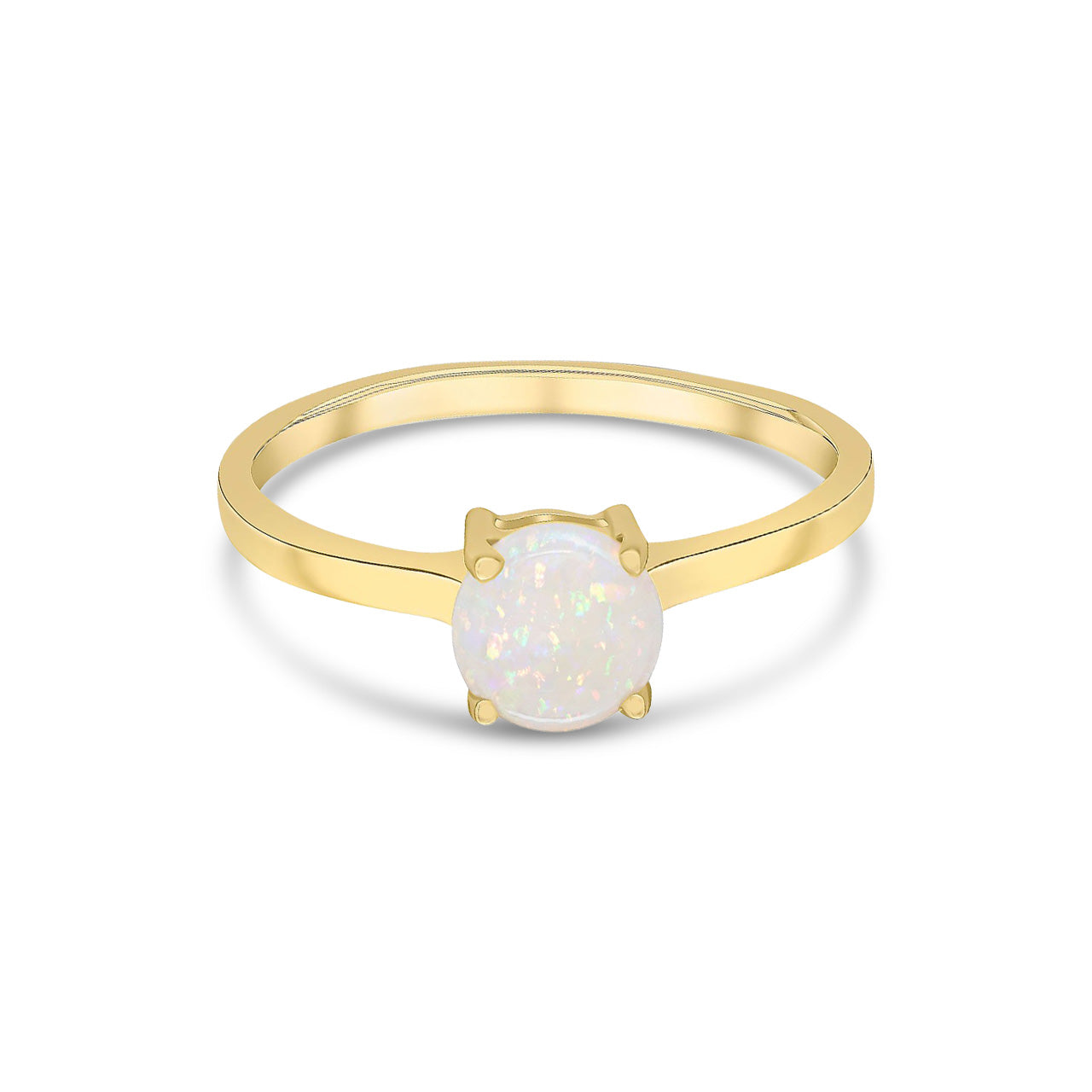 9ct Yellow Gold Round Natural Opal Claw Ring — 6mm