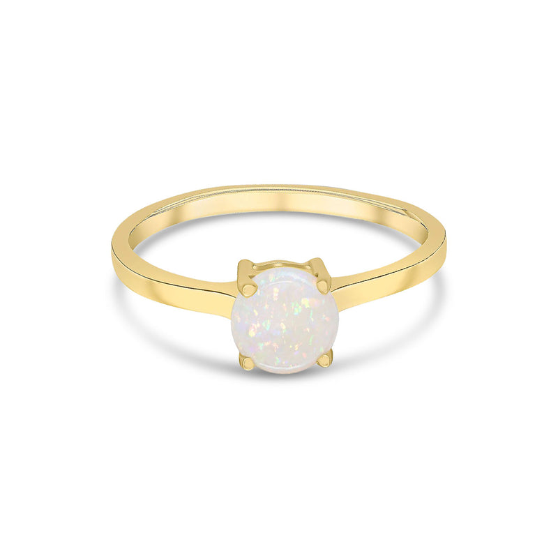 9ct Yellow Gold Round Natural Opal Claw Single Stone Ring — 6mm
