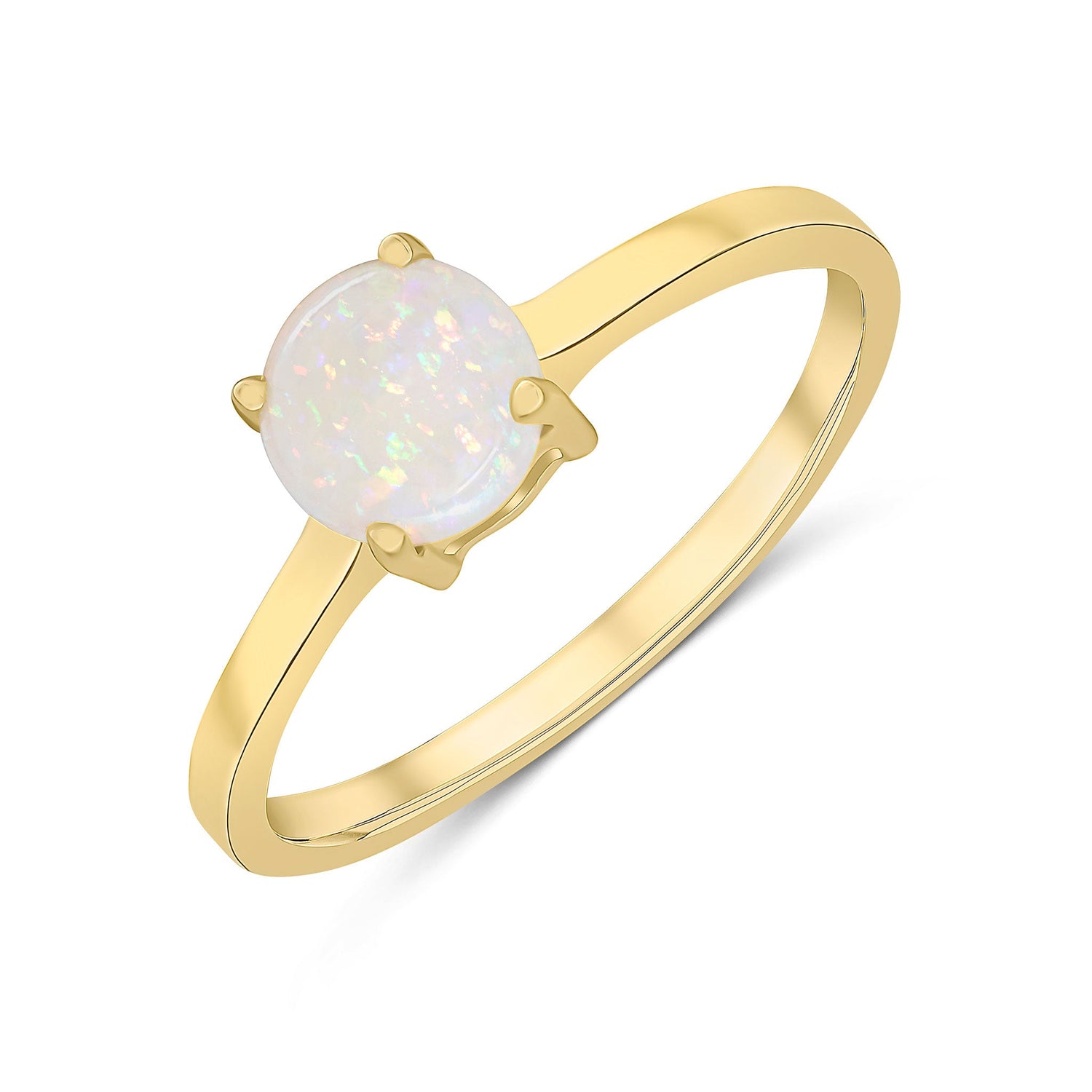 9ct Yellow Gold Round Natural Opal Claw Ring — 6mm