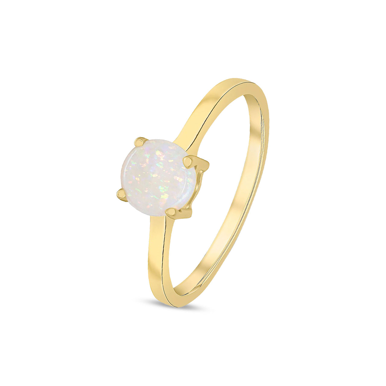 9ct Yellow Gold Round Natural Opal Claw Ring — 6mm