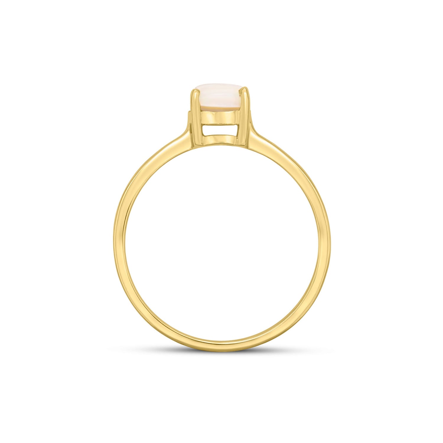 9ct Yellow Gold Round Natural Opal Claw Ring — 6mm