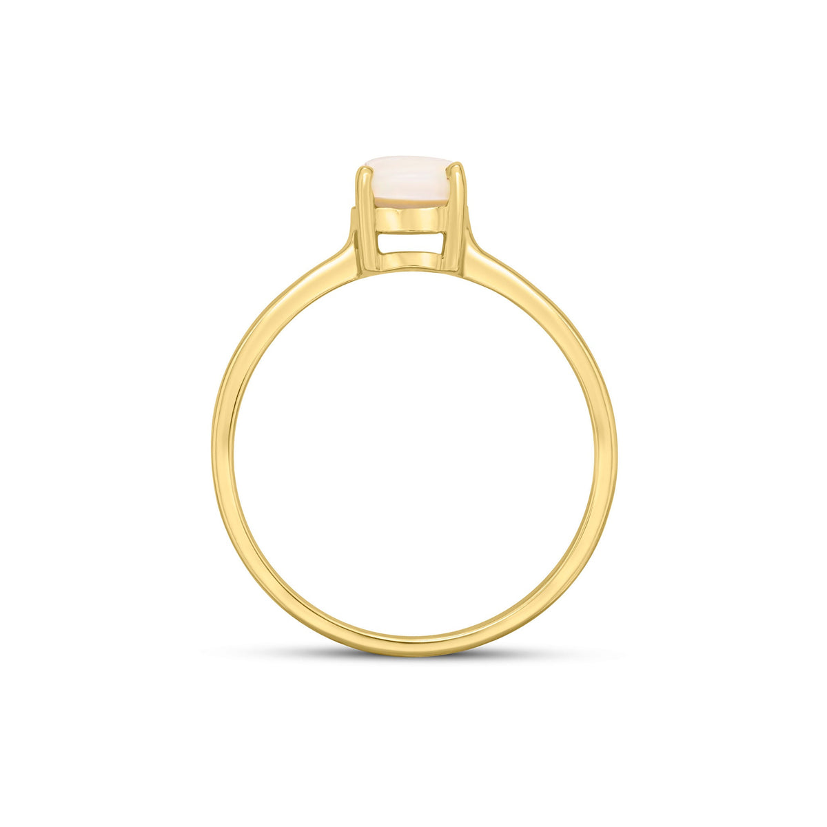 9ct Yellow Gold Round Natural Opal Claw Single Stone Ring — 6mm