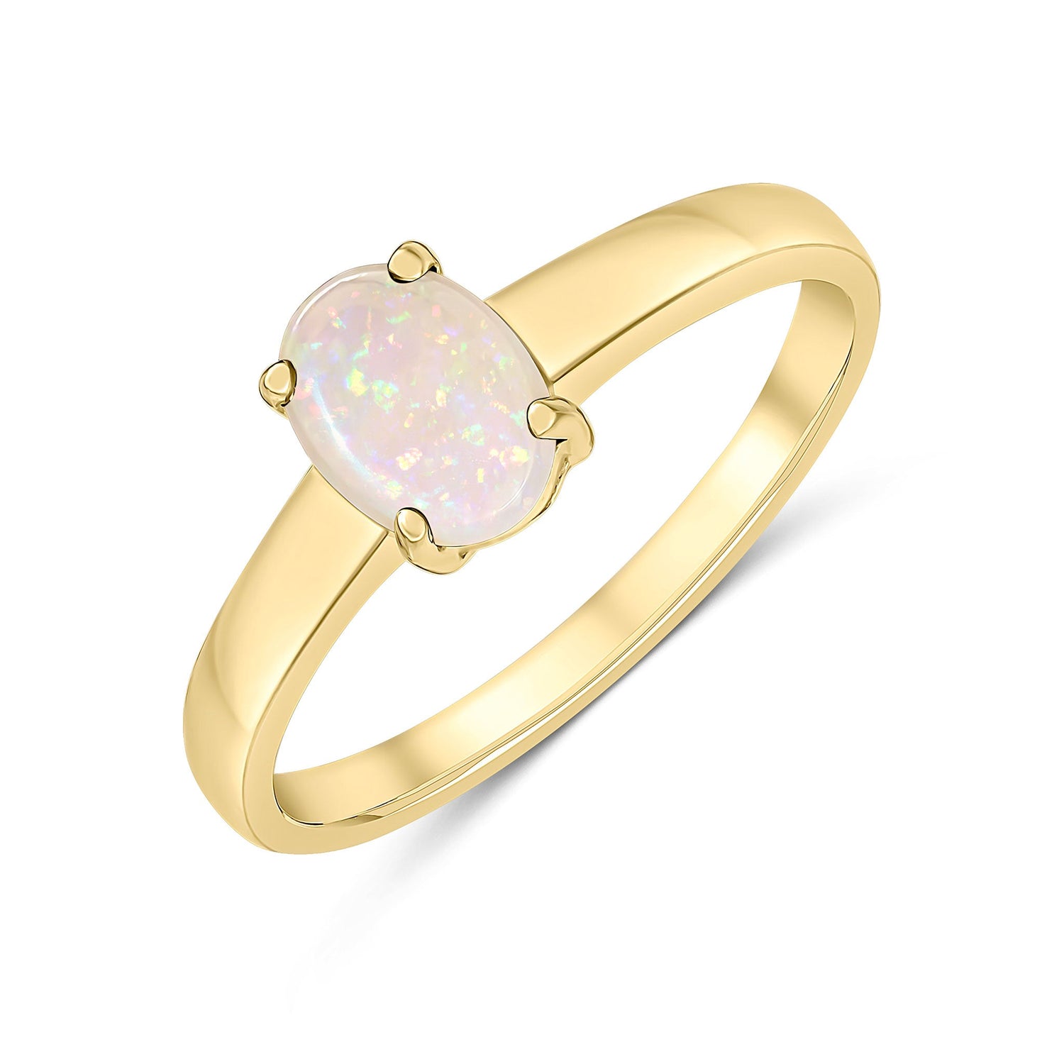 9ct Yellow Gold Oval Natural Opal Claw Ring — 9x7mm