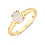 9ct Yellow Gold Oval Natural Opal Claw Single Stone Ring — 9x7mm