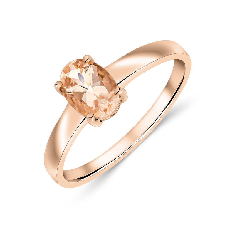 9ct Rose Gold Oval Natural Morganite Claw Single Stone Ring — 7x5mm