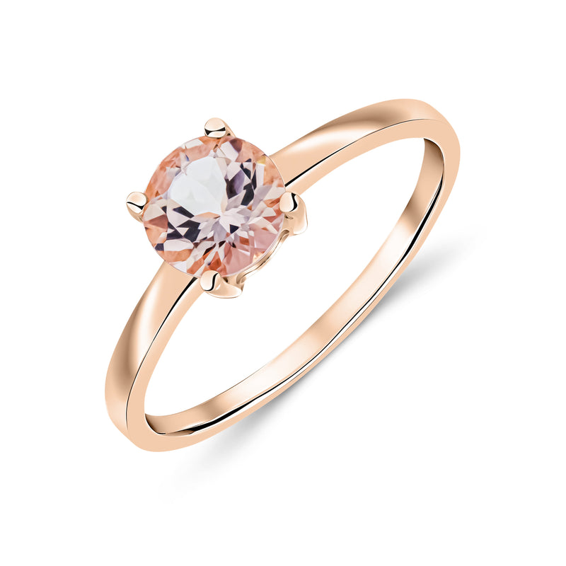9ct Rose Gold Round Natural Morganite Claw Single Stone Ring — 6mm