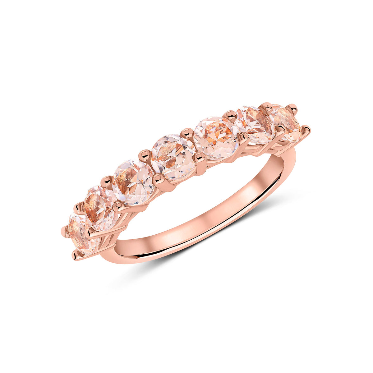 9ct Rose Gold Round Natural Morganite Seven Stone Claw Set Ring