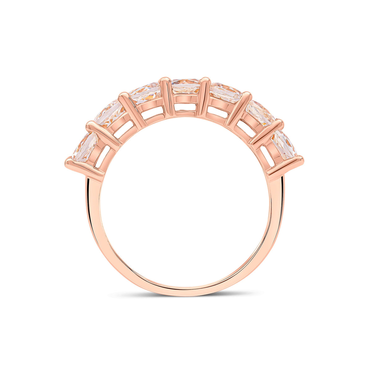 9ct Rose Gold Round Natural Morganite Seven Stone Claw Set Ring