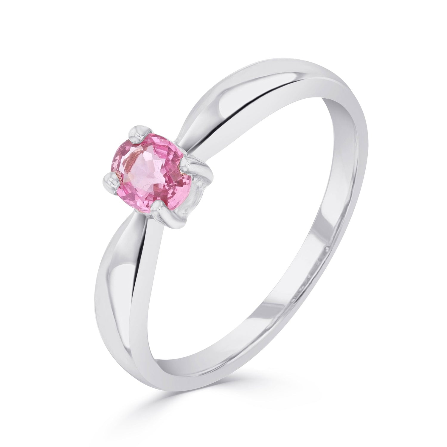9ct White Gold Oval Natural Pink Sapphire Claw Ring 5x4mm