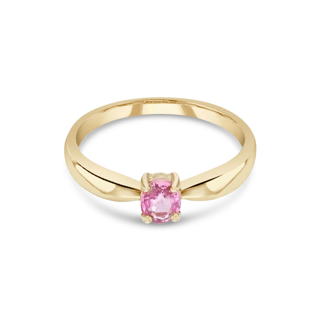 9ct Yellow Gold Oval Natural Pink Sapphire Four Claw Single Stone Ring