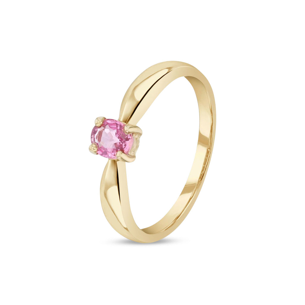 9ct Yellow Gold Oval Natural Pink Sapphire Four Claw Single Stone Ring