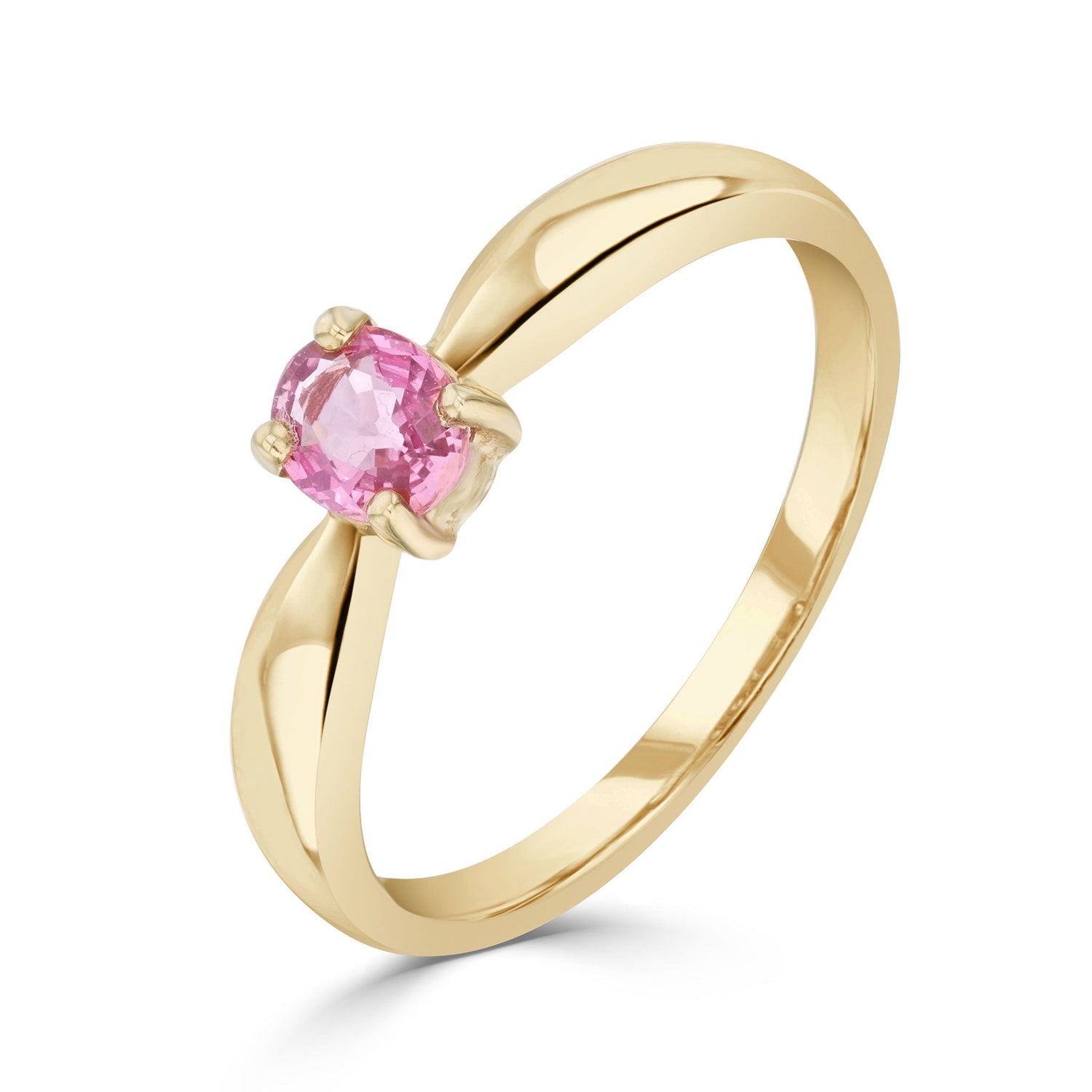 9ct Yellow Gold Oval Pink Sapphire Four Claw Single Stone Ring — 5x4mm