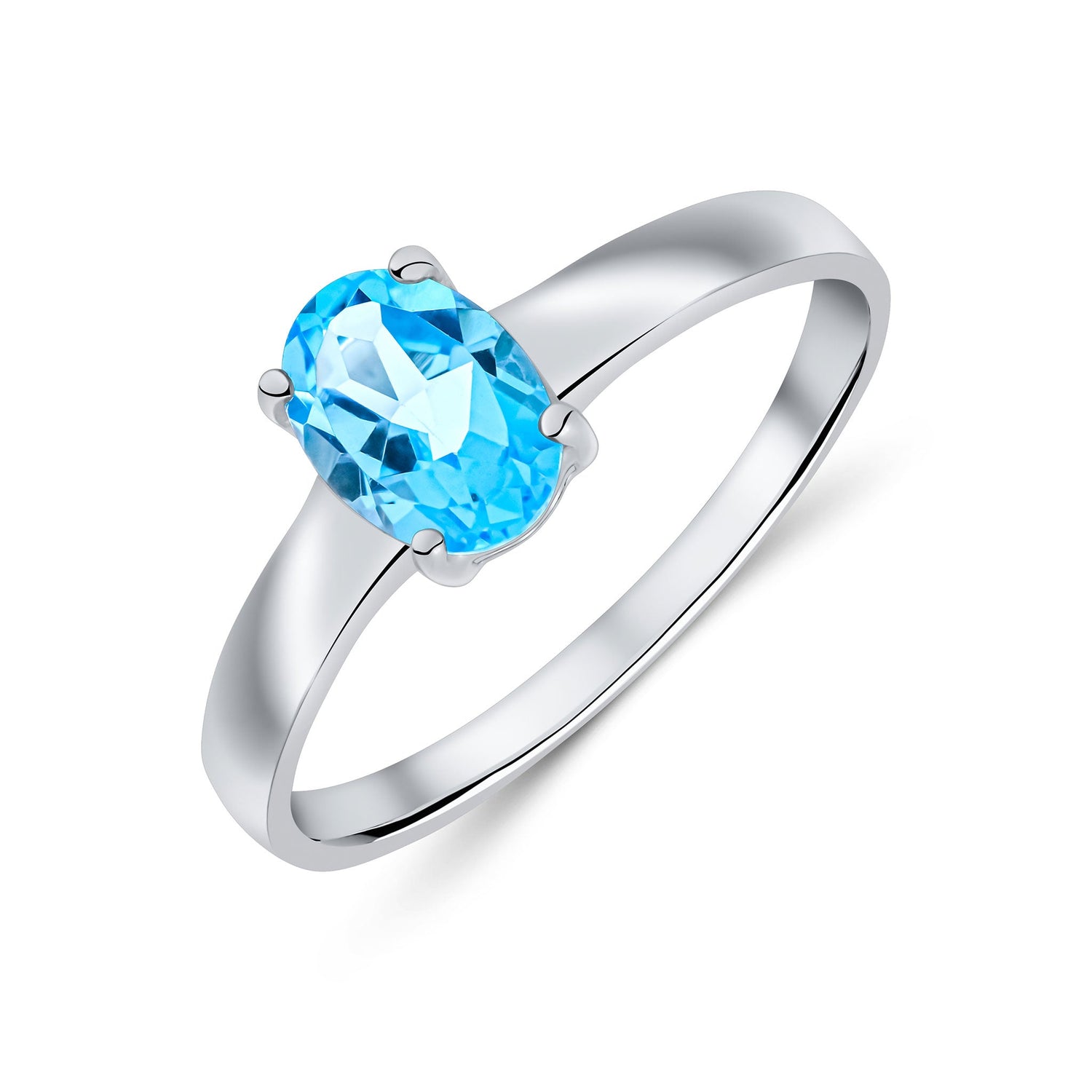 9ct White Gold Oval Swiss Blue Topaz Claw Ring — 7x5mm