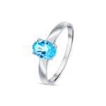 9ct White Gold Oval Natural Swiss Blue Topaz Claw Single Stone Ring — 7x5mm