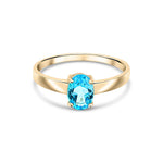 9ct Yellow Gold Oval Natural Swiss Blue Topaz Claw Single Stone Ring — 7x5mm