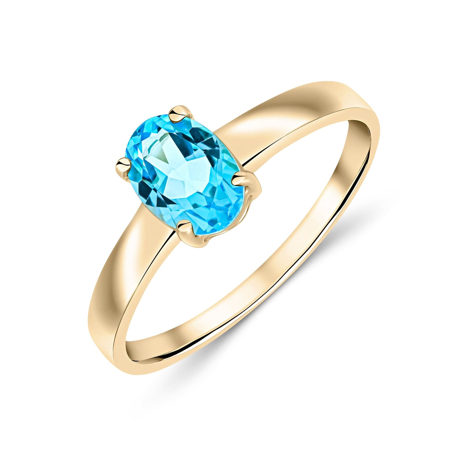 9ct Yellow Gold Oval Swiss Blue Topaz Claw Ring — 7x5mm