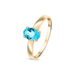 9ct Yellow Gold Oval Natural Swiss Blue Topaz Claw Single Stone Ring — 7x5mm