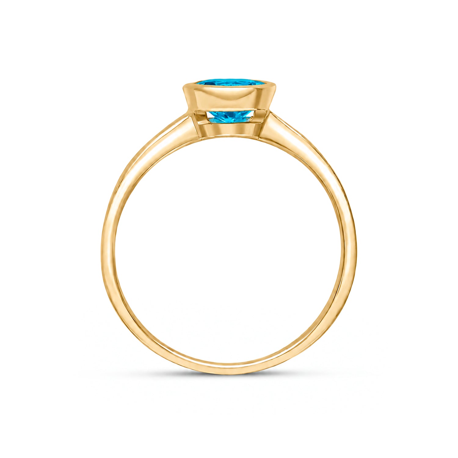 9ct Yellow Gold Round Natural Swiss Blue Topaz Rubover Ring — 6mm