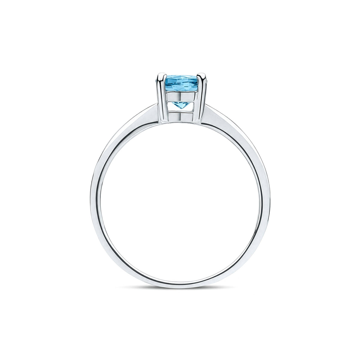 9ct White Gold Round Natural Swiss Blue Topaz Claw Single Stone Ring — 6mm