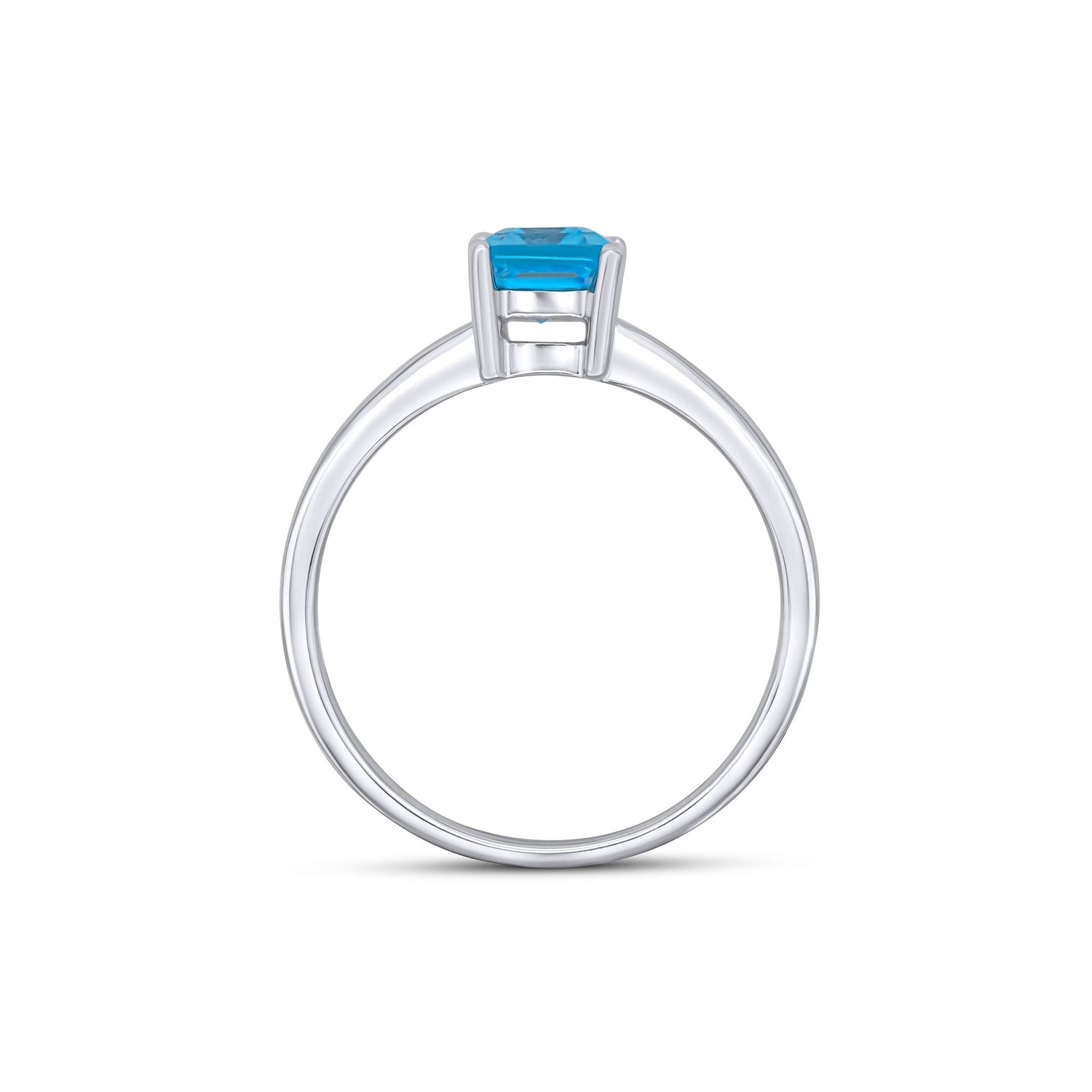 9ct White Gold Octagonal Emerald Cut Natural Swiss Blue Topaz Claw Ring