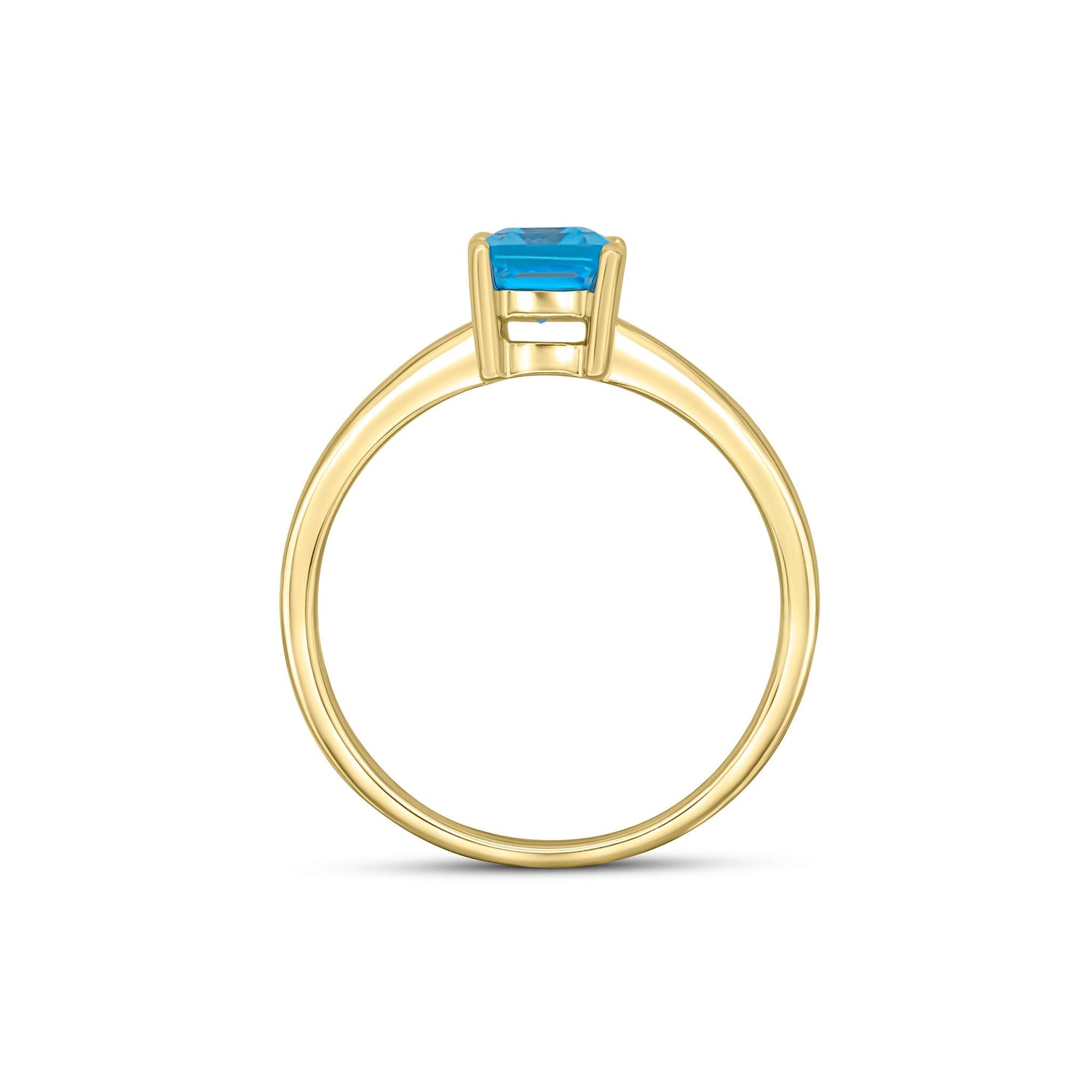 9ct Yellow Gold Natural Emerald Cut Swiss Blue Topaz Claw Ring — 7x5mm