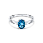 9ct White Gold Oval Natural London Blue Topaz Claw Single Stone Ring — 7x5mm