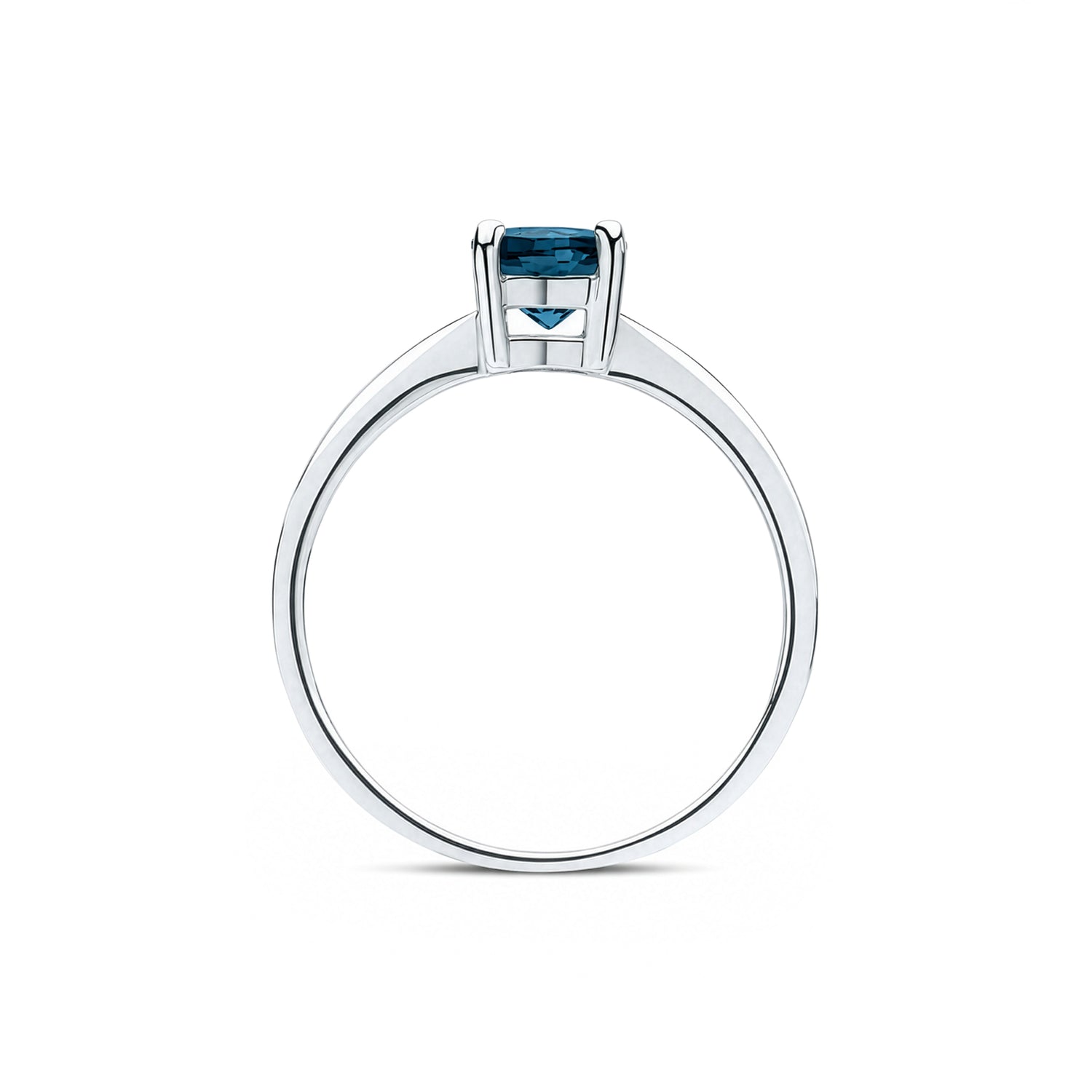 9ct White Gold Round Natural London Blue Topaz Claw Set Single Stone Ring