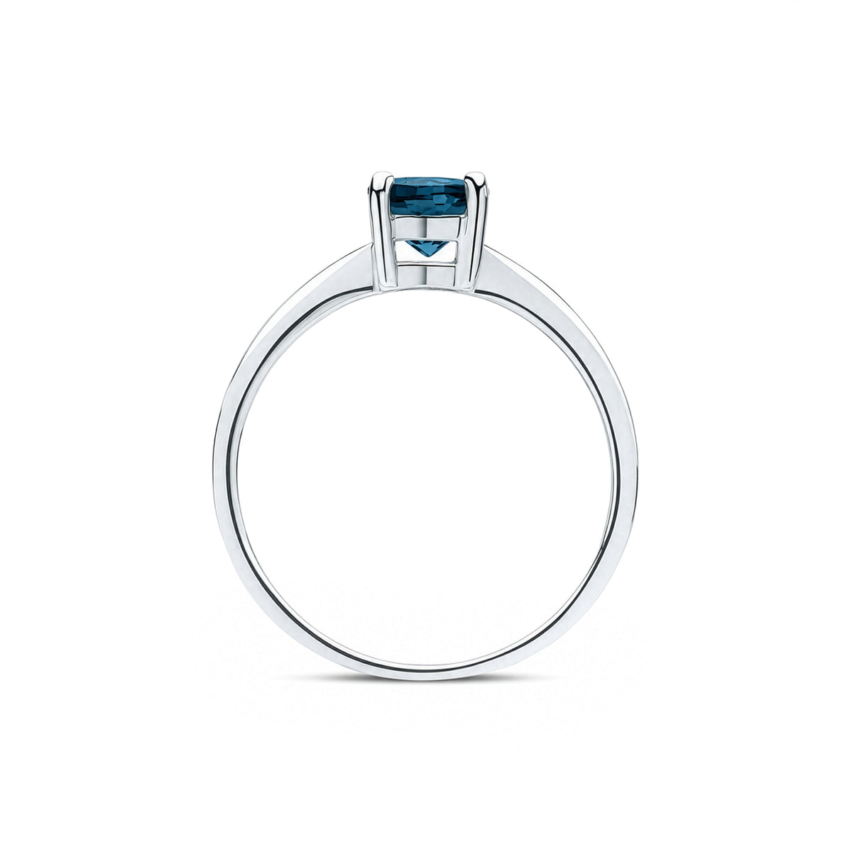 9ct White Gold Round Natural London Blue Topaz Claw Single Stone Ring — 6mm
