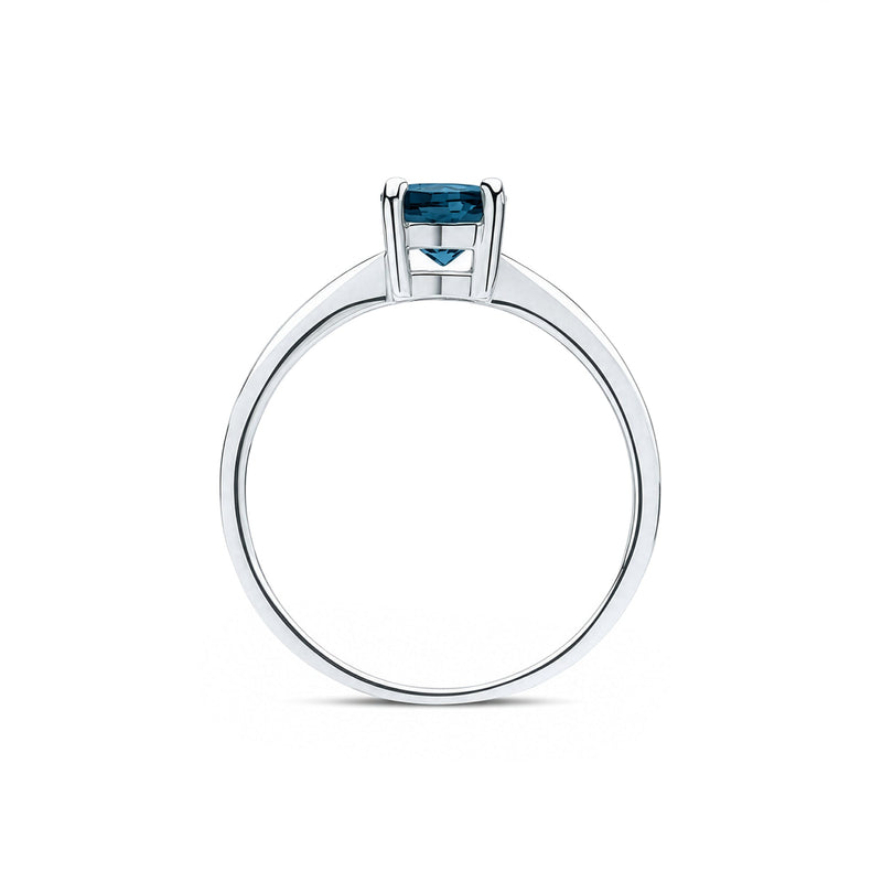 9ct White Gold Round Natural London Blue Topaz Claw Single Stone Ring — 6mm