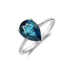 9ct White Gold Pear Shaped Natural London Blue Topaz Claw Ring — 10×7mm