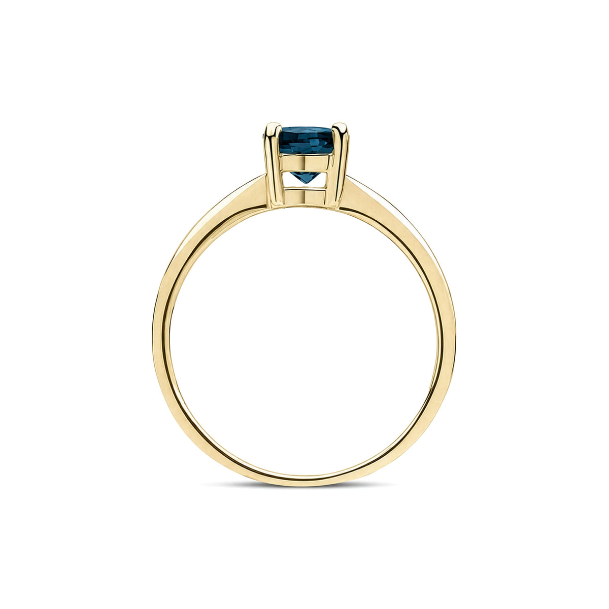9ct Yellow Gold Round Natural London Blue Topaz Claw Single Stone Ring — 6mm