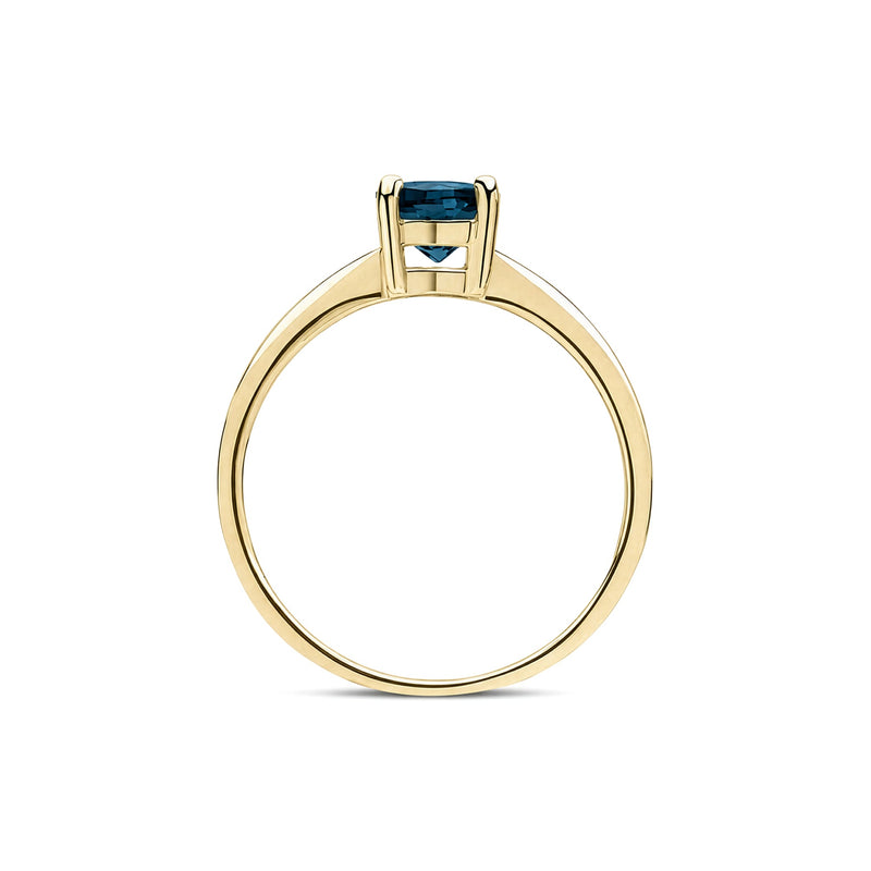 9ct Yellow Gold Round Natural London Blue Topaz Claw Single Stone Ring — 6mm
