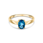 9ct Yellow Gold Oval Natural London Blue Topaz Claw Single Stone Ring — 7x5mm