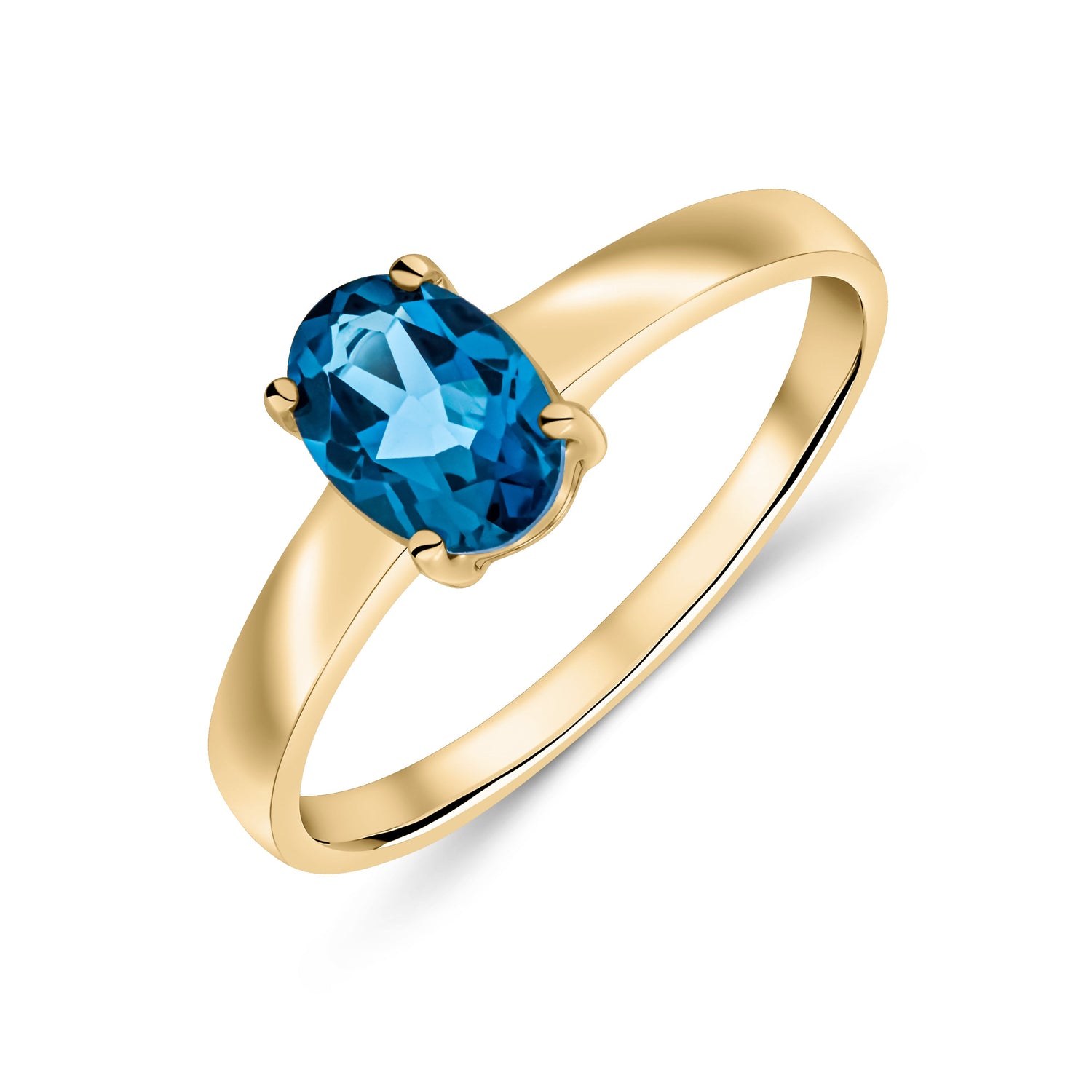9ct Yellow Gold Oval Natural London Blue Topaz Claw Ring — 7x5mm