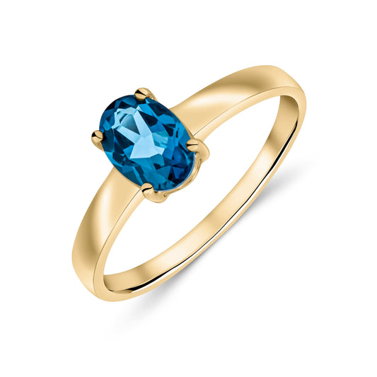 9ct Yellow Gold Oval Natural London Blue Topaz Claw Ring