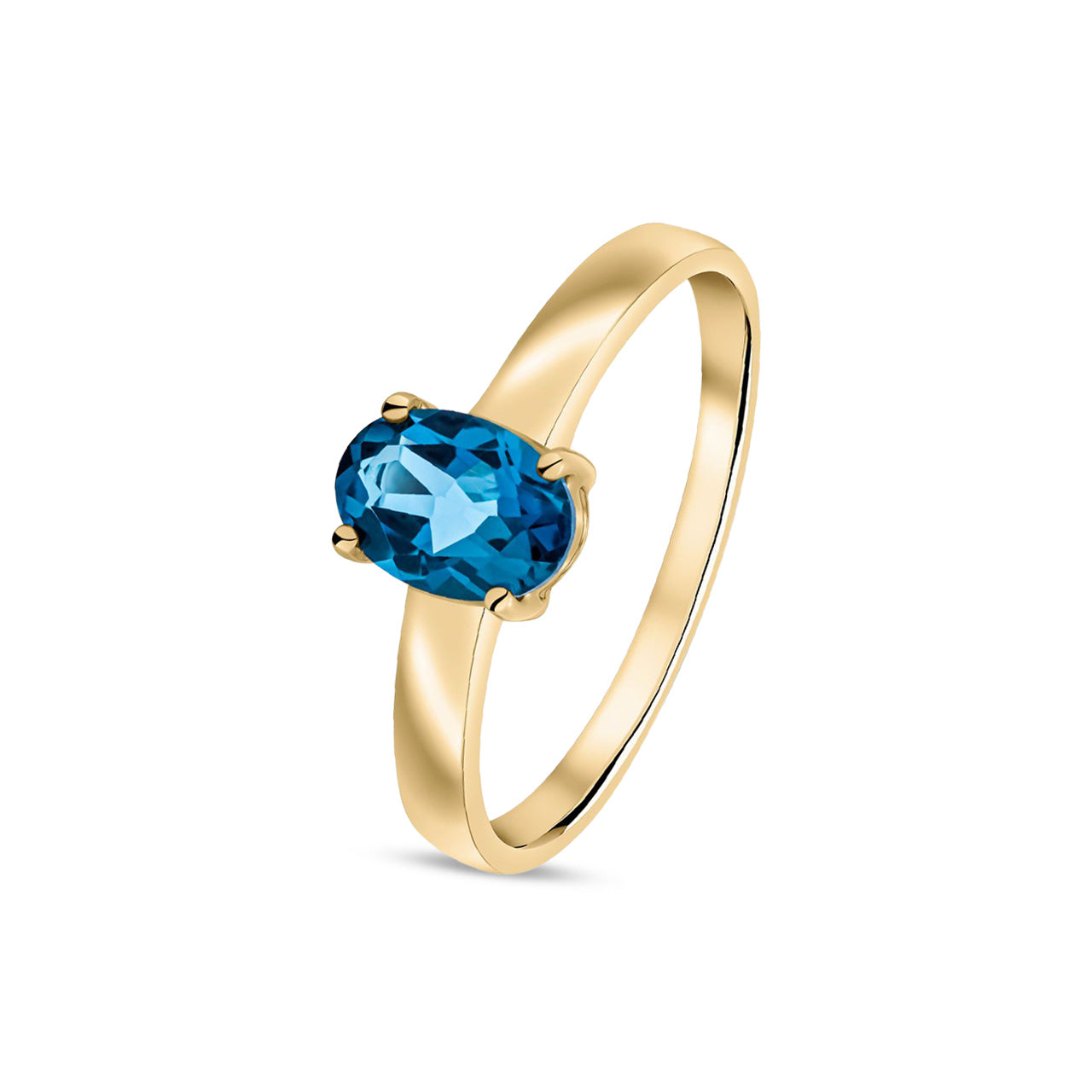 9ct Yellow Gold Oval Natural London Blue Topaz Claw Single Stone Ring — 7x5mm