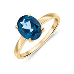 9ct Yellow Gold Oval Natural London Blue Topaz Claw Single Stone Ring — 9x7mm