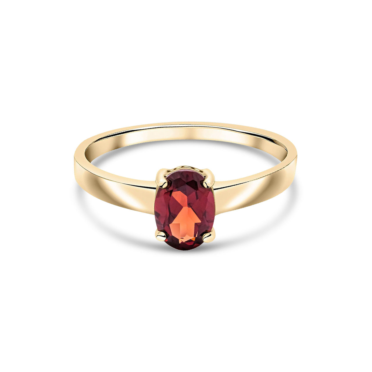 9ct Yellow Gold Oval Natural Garnet Claw Single Stone Ring — 7x5mm