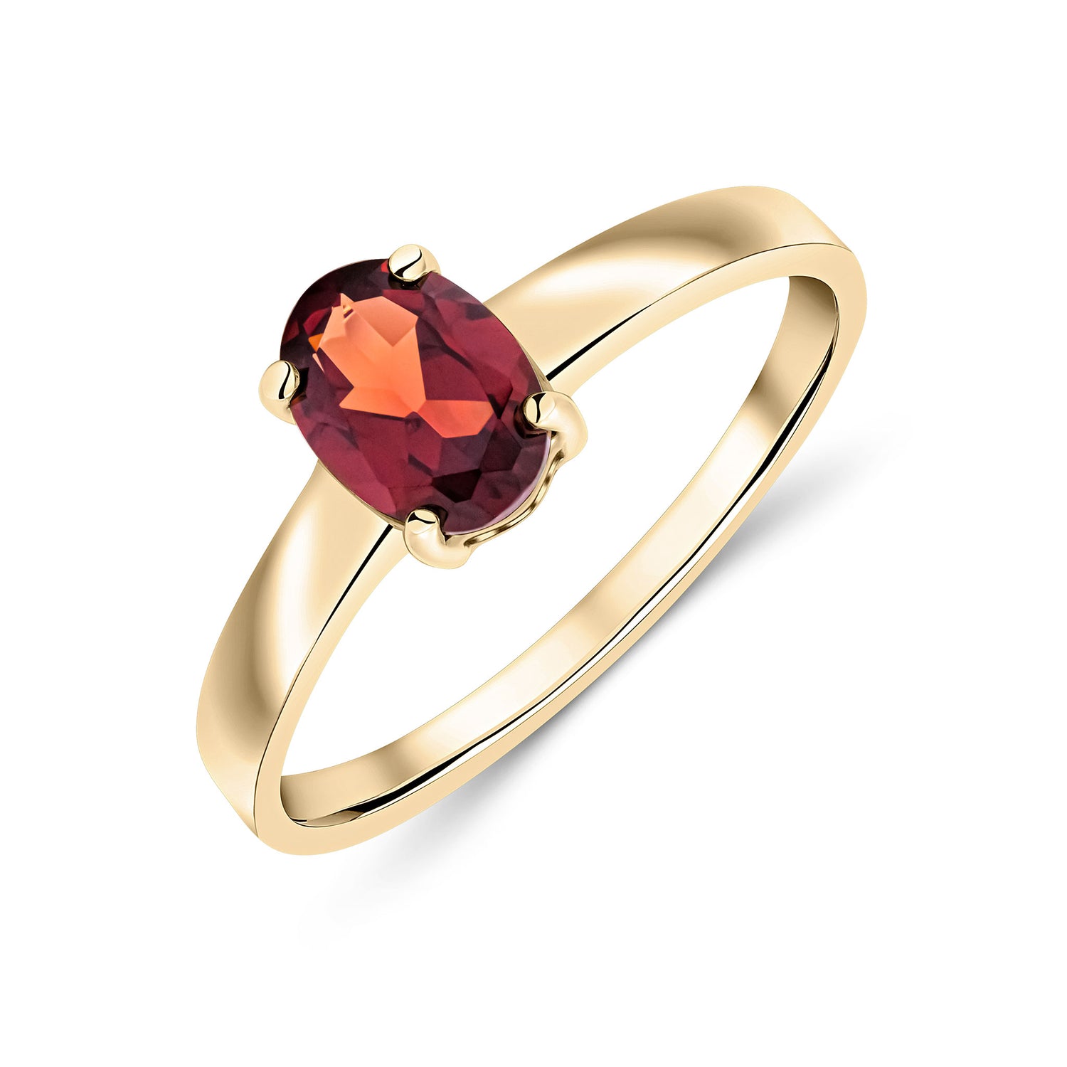 9ct Yellow Gold Oval Natural Garnet Claw Ring — 7x5mm