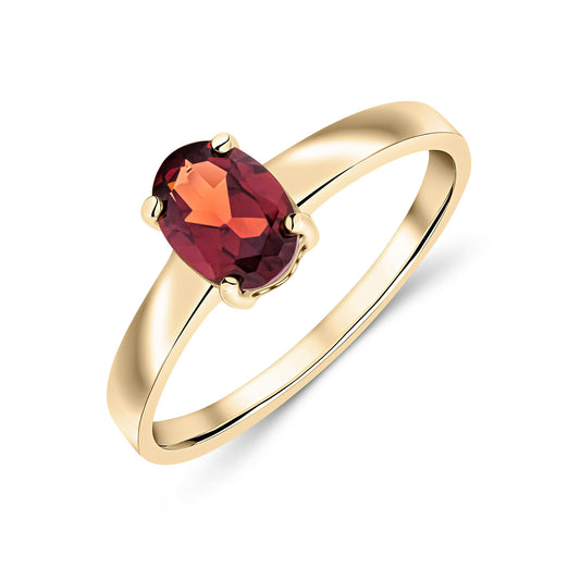 9ct Yellow Gold Oval Natural Garnet Claw Ring — 7x5mm