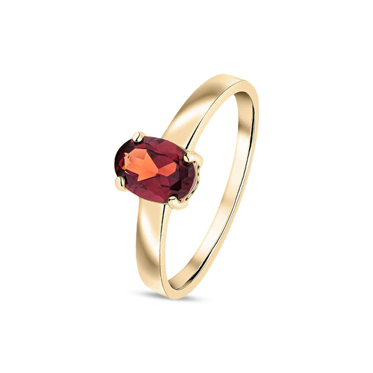 9ct Yellow Gold Oval Natural Garnet Claw Single Stone Ring — 7x5mm