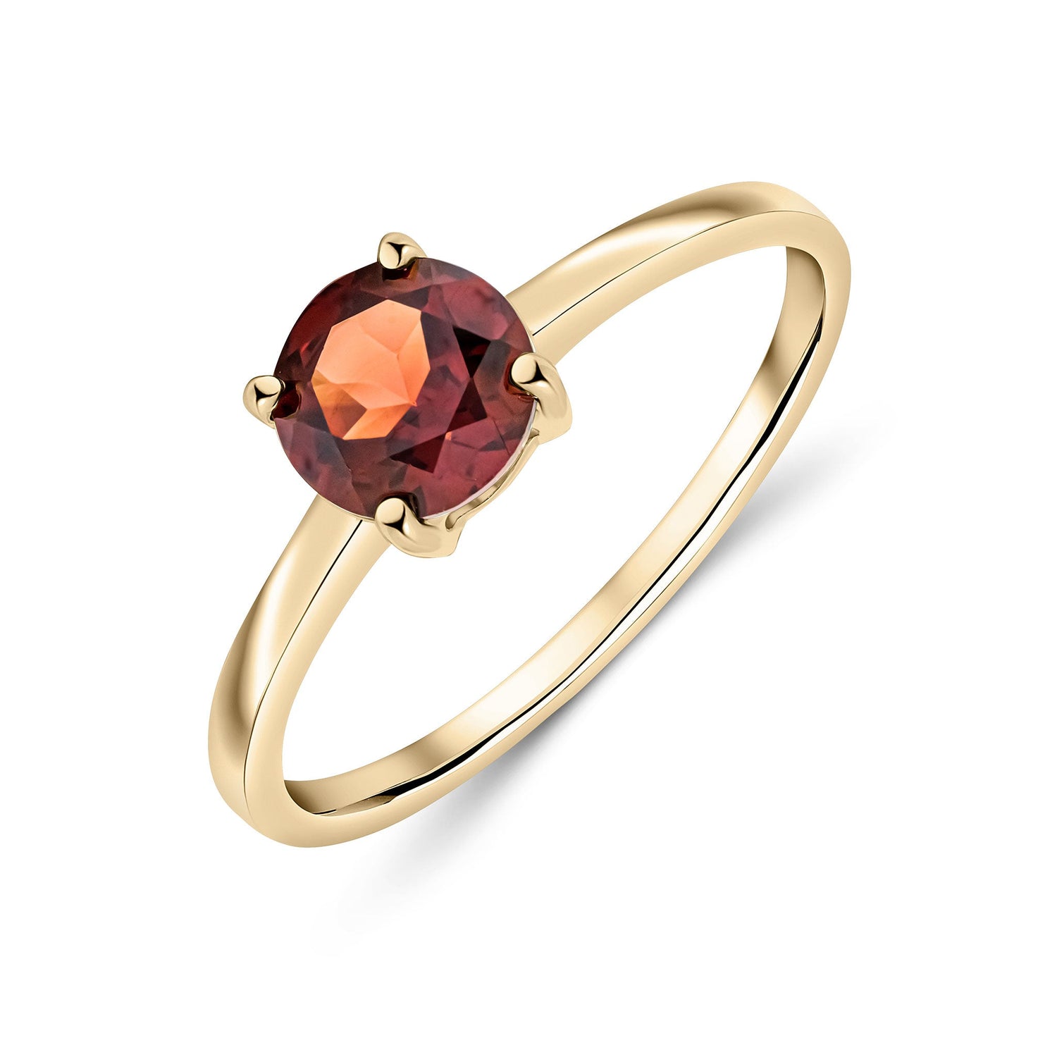 9ct Yellow Gold Round Natural Garnet Claw Ring — 6mm