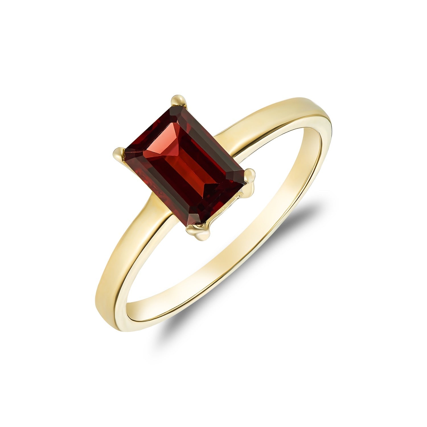9ct Yellow Gold Octagonal Emerald Cut Natural Garnet Claw Ring