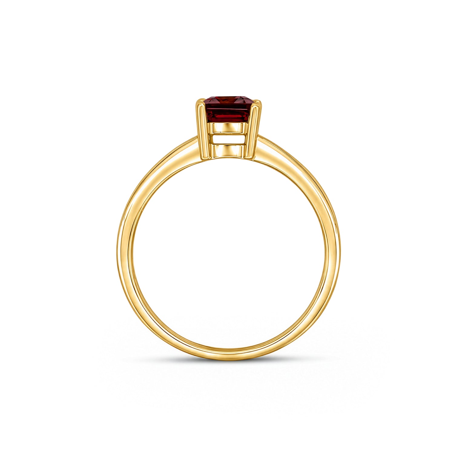 9ct Yellow Gold Octagonal Emerald Cut Natural Garnet Claw Ring