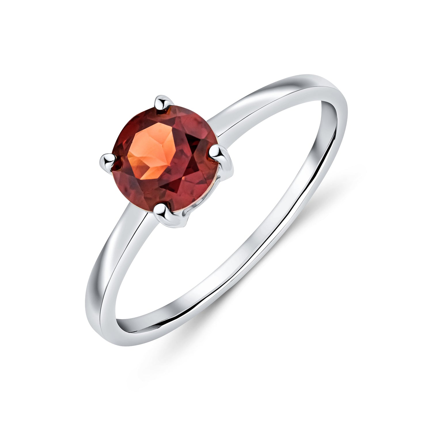 9ct White Gold Round Natural Garnet Claw Ring