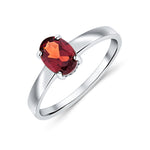 9ct White Gold Oval Natural Garnet Claw Single Stone Ring — 7x5mm